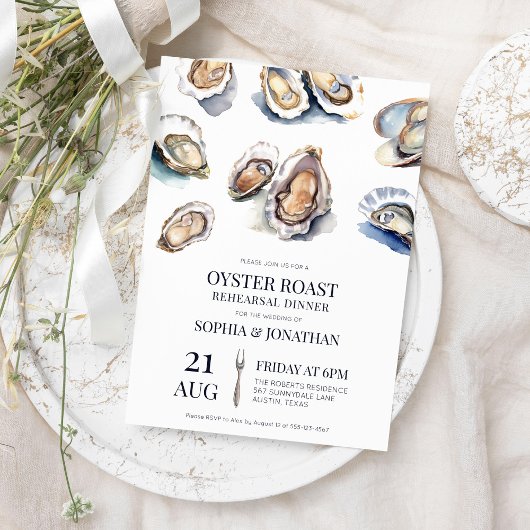 Oyster Roast Elegant Waterverf Repetitie Diner Kaart