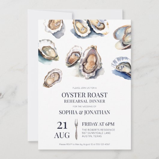 Oyster Roast Elegant Waterverf Repetitie Diner Kaart (Voorkant)