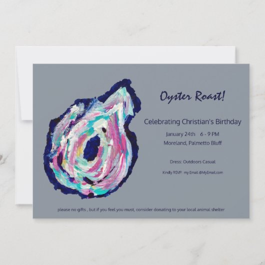 Oyster Roast Party Invitation - Dove Grey Kaart (Voorkant)