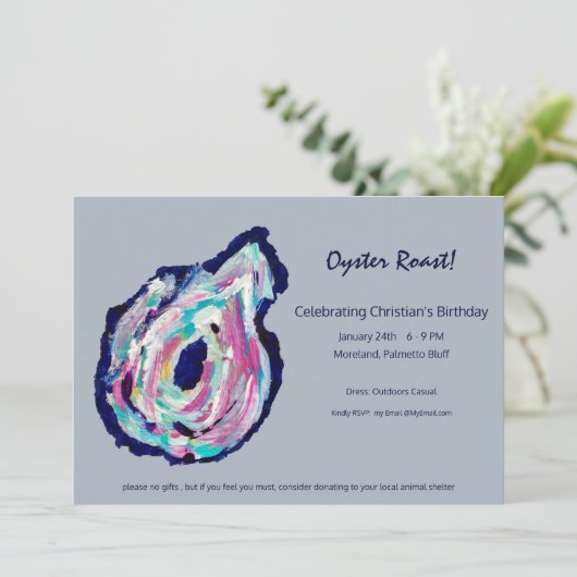 Oyster Roast Party Invitation in Light Grey Kaart (Staand voorkant)