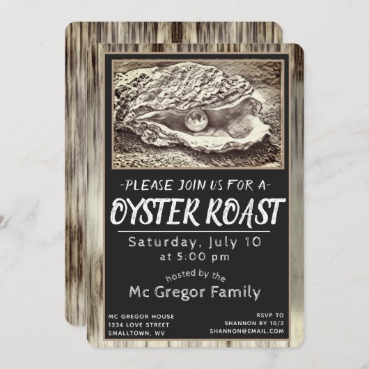 Oyster Roast Zwart en Wit Allround Kaart (Voorkant / Achterkant)