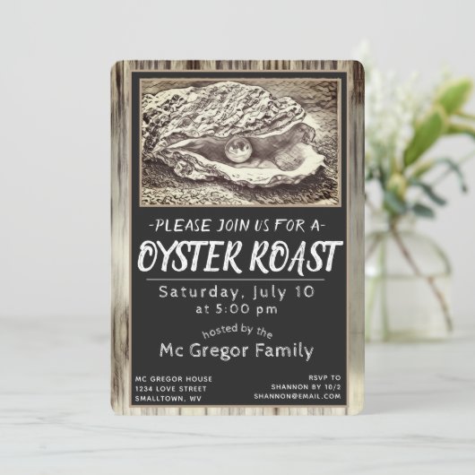 Oyster Roast Zwart en Wit Allround Kaart (Staand voorkant)