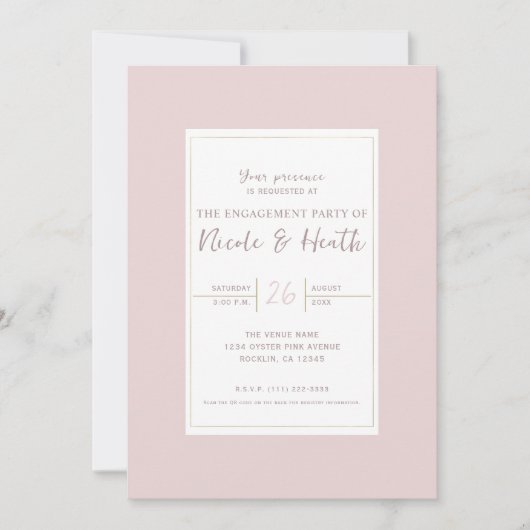 Oyster Roze & Goud Modern Minimaal Verloving Kaart (Voorkant)