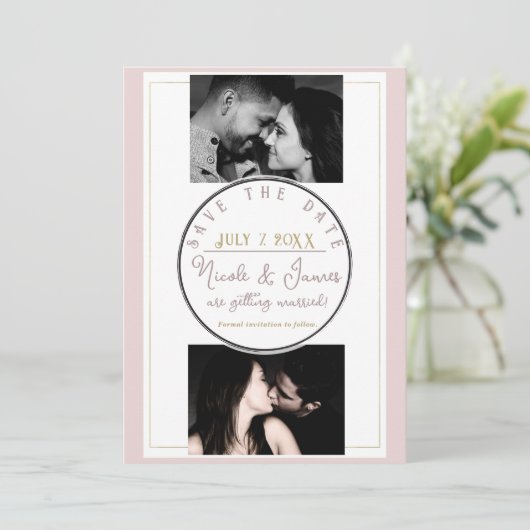 Oyster Roze & Goud Modern Minimal Save the Date (Staand voorkant)