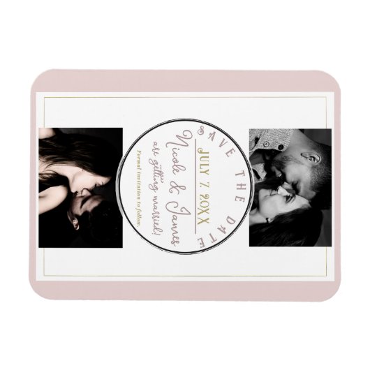 Oyster Roze & Goud Modern Minimal Save the Date Magneet (Horizontaal)