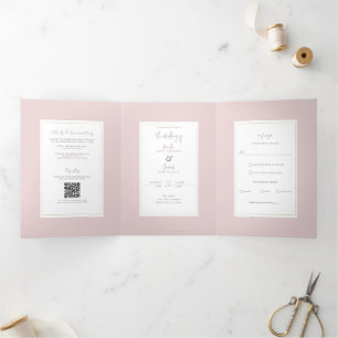 Oyster Roze & Goud Modern Minimal Wedding Drieluik Uitnodiging