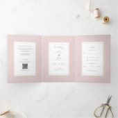 Oyster Roze & Goud Modern Minimal Wedding Drieluik Uitnodiging (Binnen)