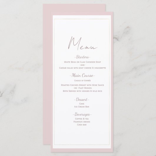 Oyster Roze & Goud Modern Minimal Wedding Menu (Voorkant / Achterkant)