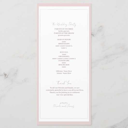 Oyster Roze & Goud Modern Minimal Wedding Programm Programmakaart (Achterkant)