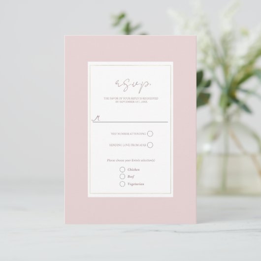 Oyster Roze & Goud Modern Minimale bruiloft RSVP Kaartje (Staand voorkant)