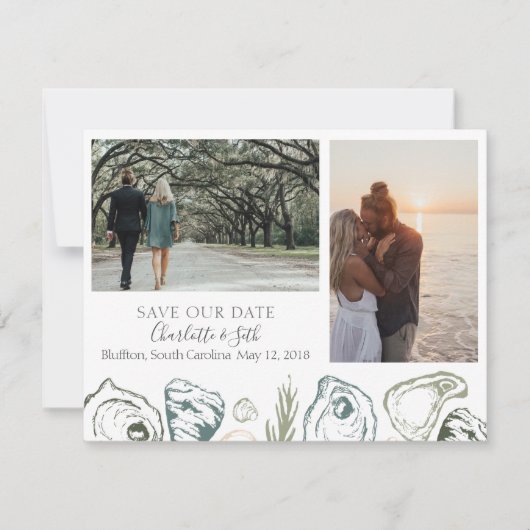 Oyster Save the Dates met foto's Date (Voorkant)