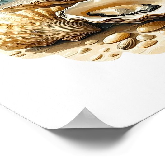 Oyster Shells op een zandstrand Poster (Hoek)