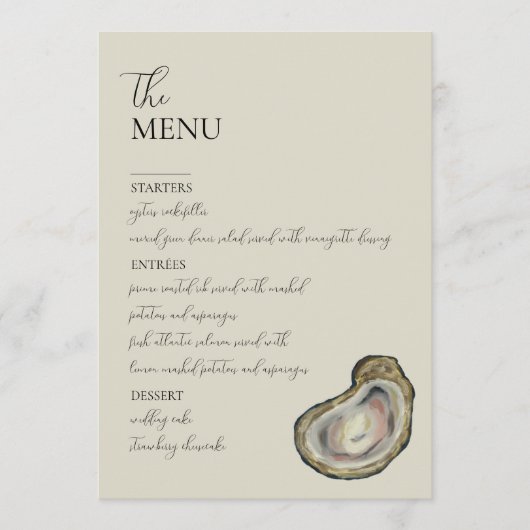 Oyster Shells Trouwtafel Menu Kaarten Flat Menu (Voorkant)