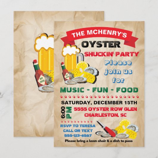 Oyster Shucking Party Uitnodiging (Voorkant / Achterkant)
