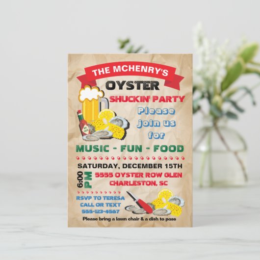 Oyster Shucking Party Uitnodiging (Staand voorkant)