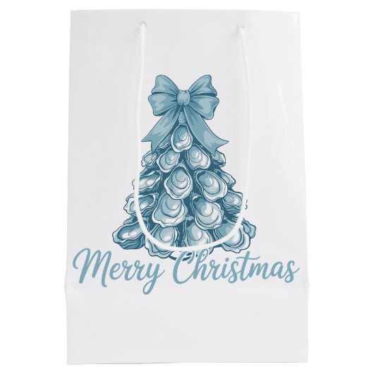 Oyster Tree Bow Preppy Merry Christmas Coquette Medium Cadeauzakje (Achterkant)