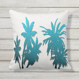 Oyster White Blauwgroen Aqua Blue Tropical Palm Tr Buitenkussen