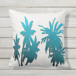 Oyster White Blauwgroen Aqua Blue Tropical Palm Tr Buitenkussen