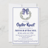 Oyster Wreath Blue Striped Ribbon Engagement  Kaart (Voorkant)