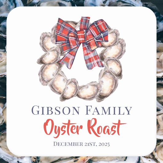 Oyster Wreath Plaid Ribbon Oyster Roast Custom Kartonnen Onderzetters