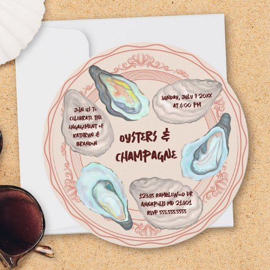 Oysters and Champagne Wedding Engagement Party Kaart