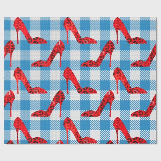 Oz Blue Gingham Ruby slippers Cadeaupapier (Vlak)