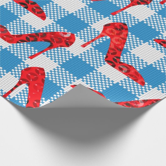 Oz Blue Gingham Ruby slippers Cadeaupapier (Hoek)