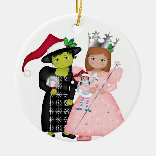 Oz-some Merry KerstGlinda en Woodheks Keramisch Ornament (Voorkant)