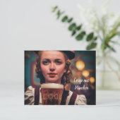 O'Zapft wel. Frau im Dirndl mit Bier München Wiens Briefkaart (Staand voorkant)