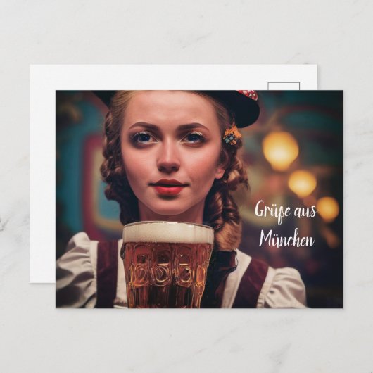 O'Zapft wel. Frau im Dirndl mit Bier München Wiens Briefkaart (Voorkant / Achterkant)