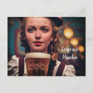 O'Zapft wel. Frau im Dirndl mit Bier München Wiens Briefkaart