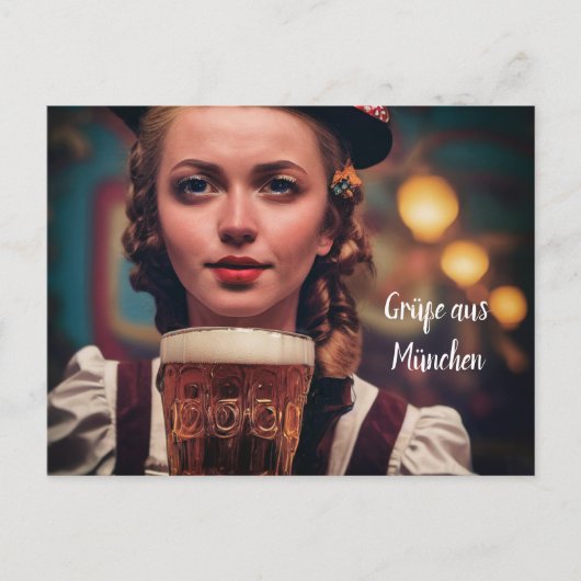 O'Zapft wel. Frau im Dirndl mit Bier München Wiens Briefkaart (Voorkant)