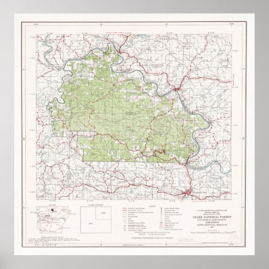 Ozark National Forest Map (1972) Arkansas Woodland Poster (Voorkant)