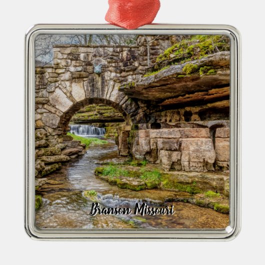 Ozarks Waterfall under Bridge Premium Ornament (Voorkant)