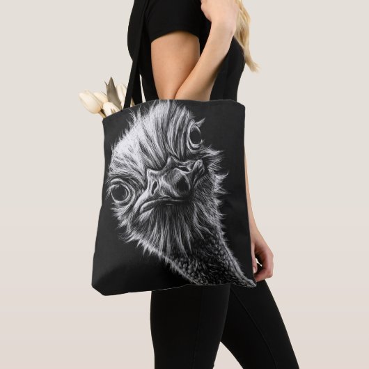 Ozzie Ostrich Black en White Tote Bag (Dichtbij)