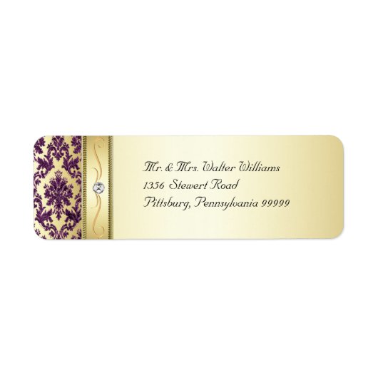 P1 Elegant Goud Paarse Damask Diamond Label (Voorkant)