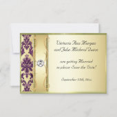 P1 Gold Paarse Damask Sla de datumkaart op Save The Date (Voorkant)