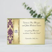 P1 Gold Paarse Damask Sla de datumkaart op Save The Date (Staand voorkant)