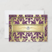 P1 Gold Paarse Damask Sla de datumkaart op Save The Date (Achterkant)