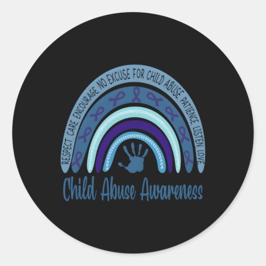 P4ZL Regenboog Blauw Lint Kindermishandeling Bewus Ronde Sticker (Voorkant)