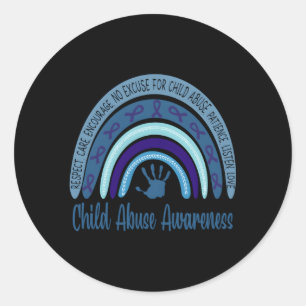 P4ZL Regenboog Blauw Lint Kindermishandeling Bewus Ronde Sticker