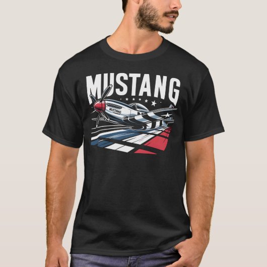 P51 Mustang - rood, wit en blauw T-shirt (Voorkant)