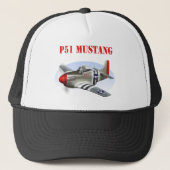 P51 Mustang Silver-Red Plane Trucker Pet (Voorkant)