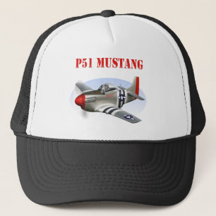 P51 Mustang Silver-Red Plane Trucker Pet