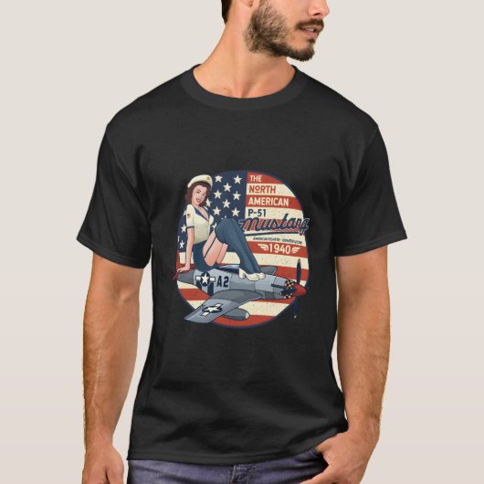 P51 Mustang Vliegtuig voor WWII UP T-shirt (Voorkant)