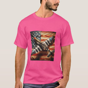 P51 Mustang WO2 gevechtsvliegtuig Amerikaanse vlag T-shirt