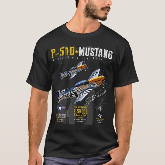 P51 Mustang WW2 Vuurvliegtuig T-shirt (Voorkant)