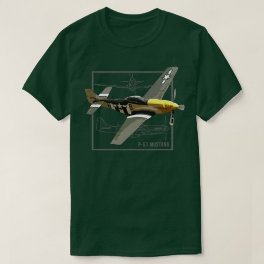 P51 Mustang WW2 Vuurvliegtuig T-shirt (Design voorkant)