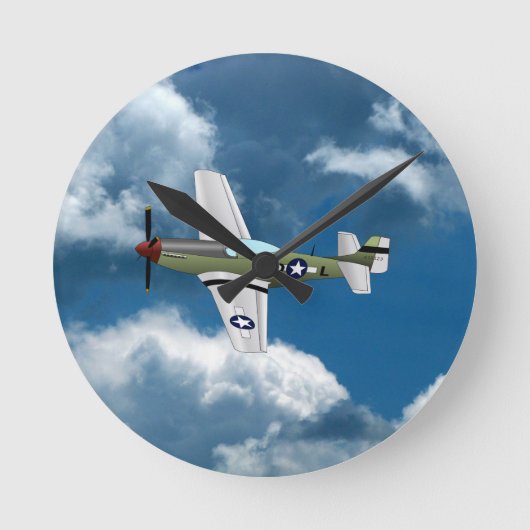 P51 vliegtuigklok van Mustang Ronde Klok (Voorkant)