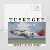 P51D Red Tail-strijder, gevlogen door Tuskegee Air Briefkaart (Voorkant / Achterkant)